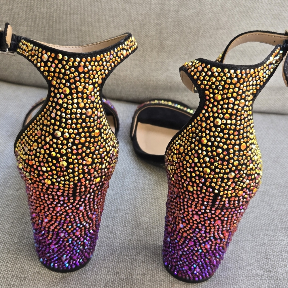 INC Rhinestone Sparkle Ankle Strap Block Heels - Picture 7 of 9